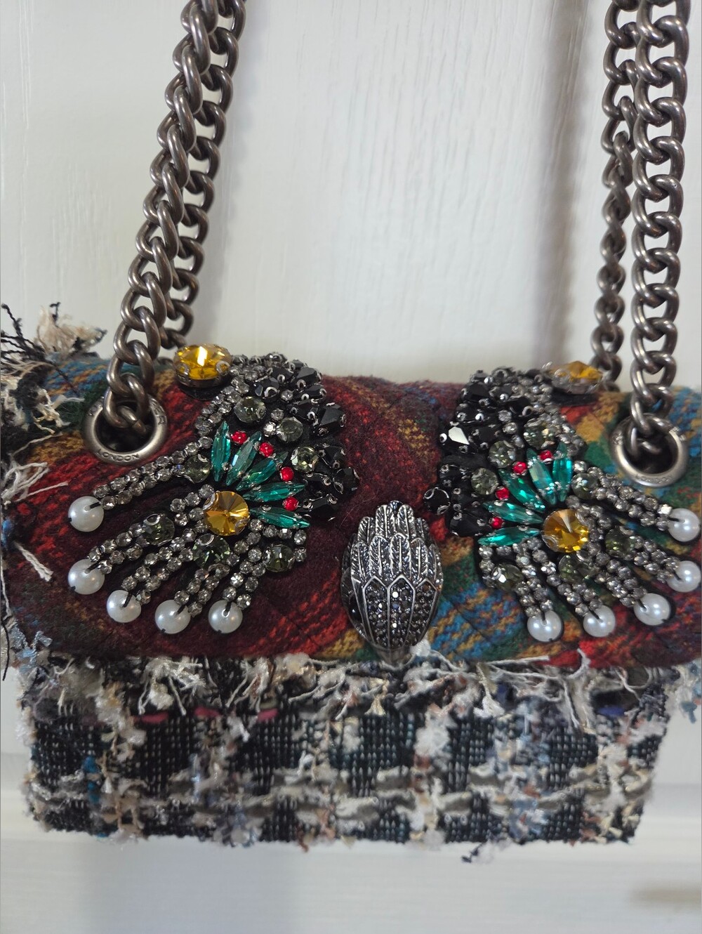 Kurt Geiger London Mini Kensington Tweed Jeweled Crossbody Bag